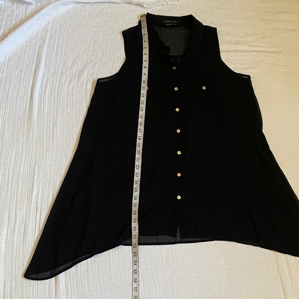 BCBGMaxAzria Sheer Sleeveless Button-Front Tunic in Black - Picture 7 of 9